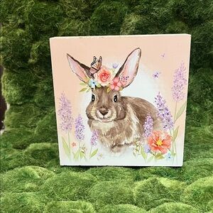 GANZ Floral Easter Bunny Wood Block Decor